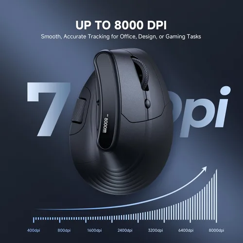 Vista 10 de ECHTPower Ratón Vertical Ergonómico, Ratón Inalámbrico Recargable con Pantalla LED, DPI Ajustable en 7 Niveles hasta 8000, Botones Silenciosos