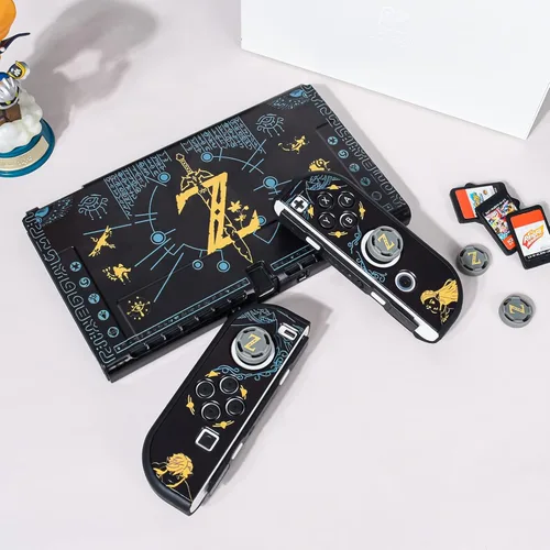 Vista 7 de DLseego Zelda Switch - Funda protectora OLED acoplable, carcasa rígida negra, a prueba de golpes, con 4 tapas de agarre para el pulgar, compatible