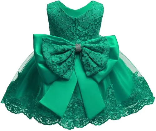 Vista 2 de Vestido formal de bautizo para niña con diadema