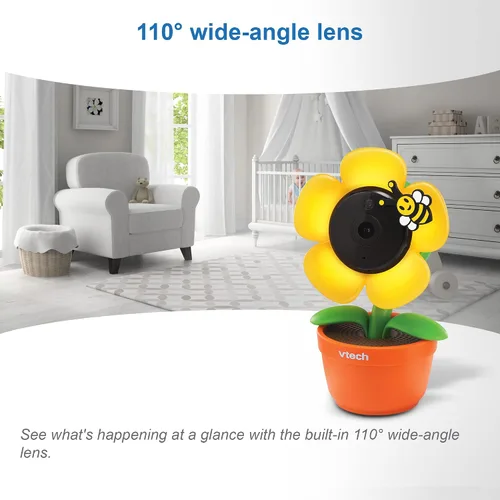 Vista 8 de VTech RM9751 Yellow Daisy Smart Wi-Fi Cámara para bebé, compatible con iOS y Android, 1080p Full HD, cubierta de modo de privacidad, luz nocturna