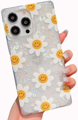 Vista 14 de Funda compatible con iPhone 14 Pro con borde rectangular, bonita funda protectora de lujo con pintura al óleo y flores para mujeres y niñas, funda