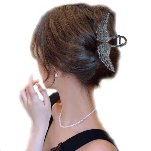 Vista 4 de BeeGift Pinza para el cabello, cristal negro, metal, pinza para el pelo para mujeres con cabello más delgado, grueso, sujeción fuerte, accesorio