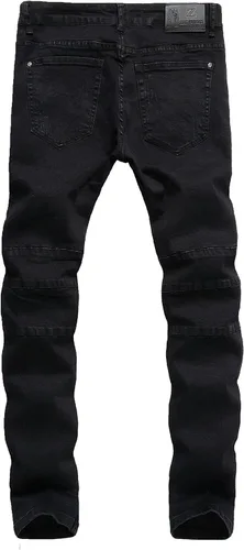 Vista 2 de ZLZ - Jeans ajustados estilo motociclista para hombre, muy cómodos, elásticos, calce entallado