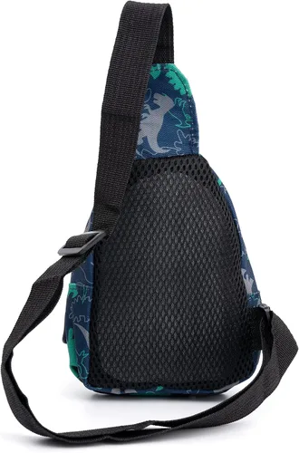 Vista 3 de Bolso bandolera para niños pequeños de dibujos animados de dinosaurios, bolso de hombro, monedero, mochila de cintura de nailon para niños de 1 a 5