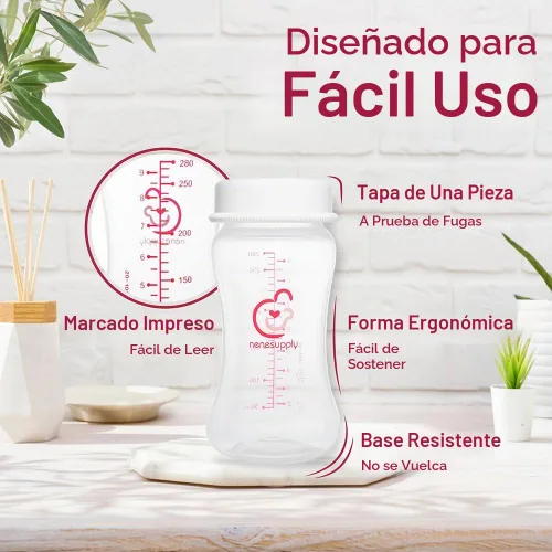 Vista 3 de Nenesupply Biberones de almacenamiento de leche materna de cuello ancho de 9 onzas, paquete de 4, biberones de extractor de leche para usar