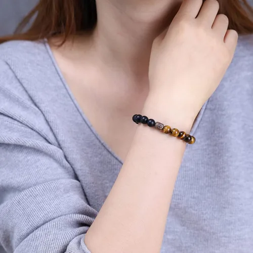 Vista 2 de COAI Pulsera de oración con cuentas de piedra de cabeza de Buda
