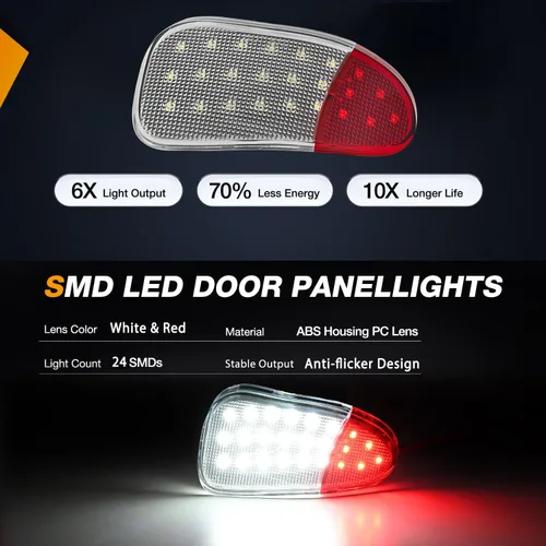 Vista 3 de Nilight 2 piezas de luz LED para panel de puerta interior, luces de cortesía blancas y rojas, conexión plug and play, compatibles con Ford F-150