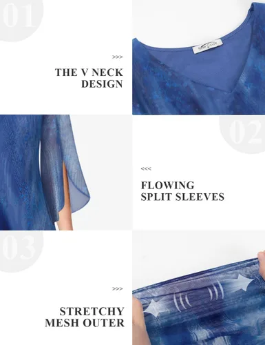 Vista 4 de SeSe Code Vestido de malla elástica con volantes y manga 34 para mujer, vestidos de invitadas de boda