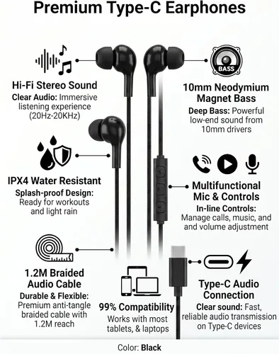 Vista 2 de Onyx - Paquete de 50 auriculares USB C a granel con micrófono, Onyx tipo C, auriculares con cancelación de ruido para iPhone 17/16/15 Pro Max Plus