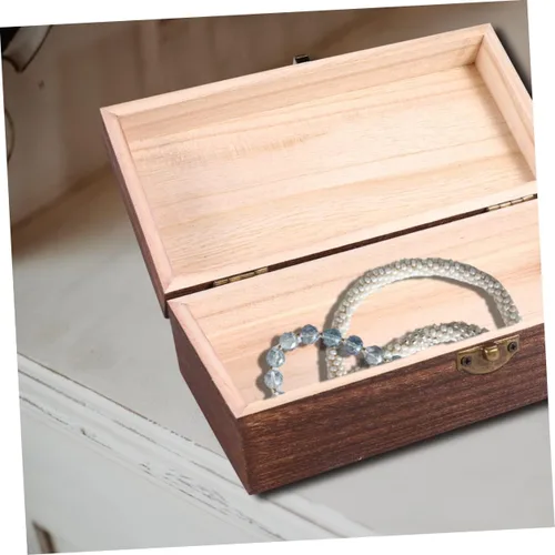 Vista 2 de Caja de recuerdos de madera con tapas, organizador de joyas, caja rectangular para joyas, caja de almacenamiento vintage para relojes, pulseras