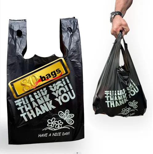Vista 2 de YoYoRain Bolsas negras de agradecimiento, bolsas de 22MIC, bolsas de plástico negras con asa, bolsa de compras de comestibles reutilizable
