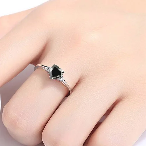 Vista 4 de ACEFEEL - Anillo de compromiso de plata de ley 925 con forma de corazón de ópalo blanco