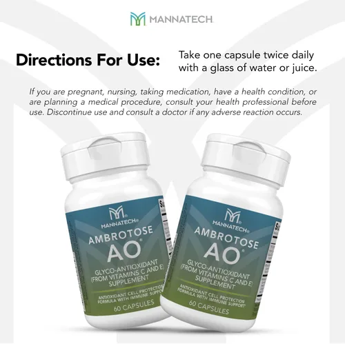 Vista 5 de Mannatech Ambrotose AO 60 cápsulas cargadas con vitamina C y vitamina E. Ayuda al cuerpo contra los radicales libres. Suplemento de apoyo