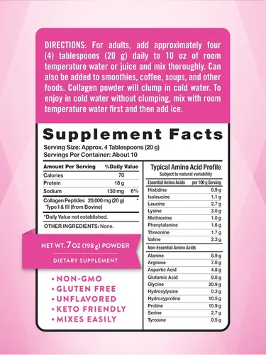 Vista 2 de Nature's Truth Colágeno en polvo 7 onzas Tipo I y III Sin sabor Péptidos alimentados con pasto y apto para Keto Suplemento sin OMG y sin