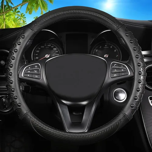 Vista 26 de Funda de cuero para volante de automóvil, material Panapi, universal de 14.5-15 pulgadas, antideslizante, transpirable, fundas para volante