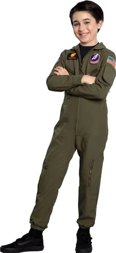 Vista 3 de Party City Top Gun Maverick Flight Costume for Kids, Halloween, Olive Green, Zipper Closure