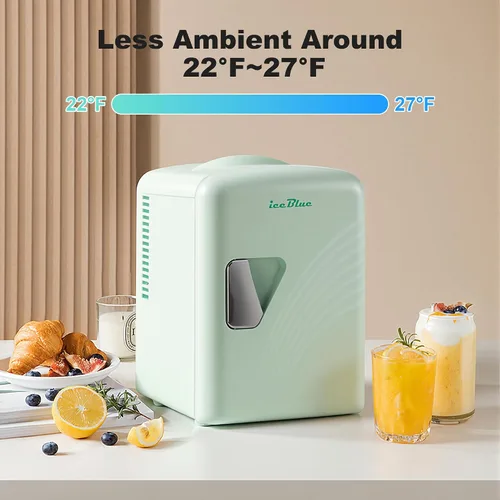 Vista 2 de Mini nevera, 4 litros/6 latas de cuidado de la piel con línea ondulada retro (verde) Compact Mini Makeup Fridge for Beauty & Beverages, Dual-use