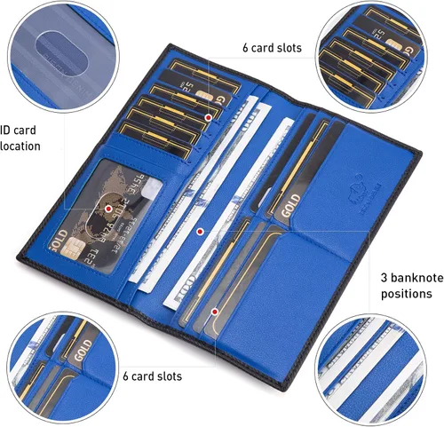 Vista 4 de BISON DENIM Billeteras plegables RFID para tarjetas de crédito, cartera larga de cuero real para hombre con bolsillo para monedas con cremallera