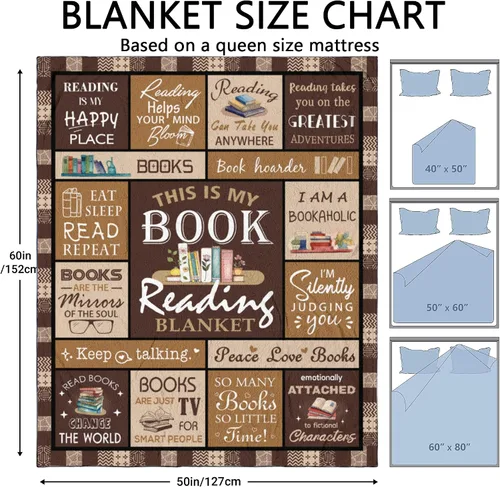 Vista 6 de Manta de regalo para amantes de los libros de 50 x 60 pulgadas, el mejor regalo para lectores, bibliotecario, manta de club de libros para ratones