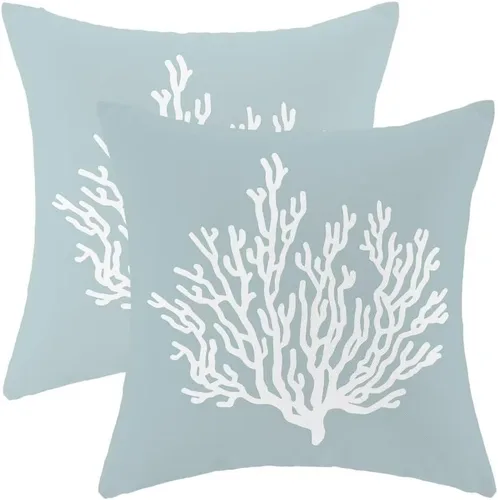 Vista 19 de AEIOAE Juego de 2 fundas de almohada costeras de 16 x 16 pulgadas, fundas de cojines decorativos náuticos de playa con estrellas de mar negras