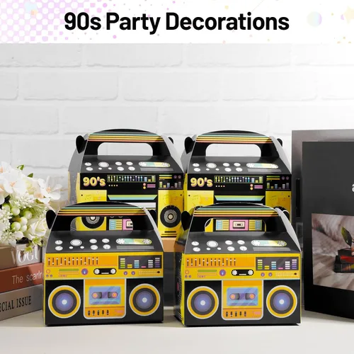 Vista 3 de 12 piezas de decoraciones de fiesta de hip hop, decoraciones de fiesta de los años 80 y 90, cajas de recuerdo novedosas, caja de regalo de radio