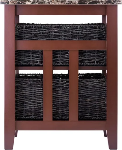 Vista 6 de Winsome Madera Sintética Mármol Zoey mesa auxiliar superior con 2 cestas Bedside Nightstand with Open Shelf, End Table with Storage for Living