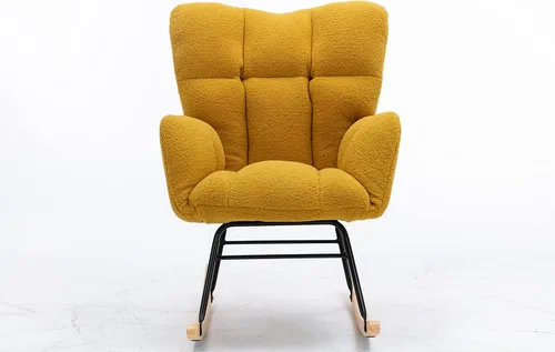 Vista 4 de 050 - Silla mecedora de tela de peluche para sala de estar interior, color amarillo