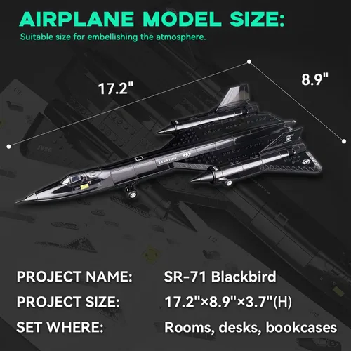 Vista 6 de ArtorBricks SR-71 - Juego de construcción militar de avión Blackbird de reconocimiento con soporte de exhibición, kit de modelo de 183 piezas