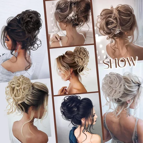 Vista 6 de Extensiones de cabello con clip de pinza para el cabello de moño, accesorios para el cabello para mujer, extensiones de cabello rizado