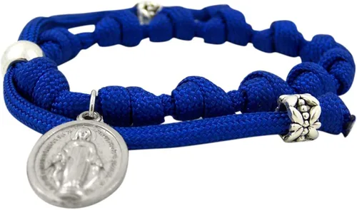 Vista 3 de Needzo Pulsera de cuerda de paracaídas con medalla milagrosa azul, 7 12 pulgadas