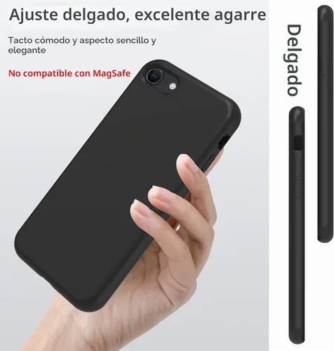 Vista 3 de Funda de silicona prémium para iPhone SE/8/7, con forro de microfibra suave antiarañazos, a prueba de golpes, color negro, iPhone SE/8/7