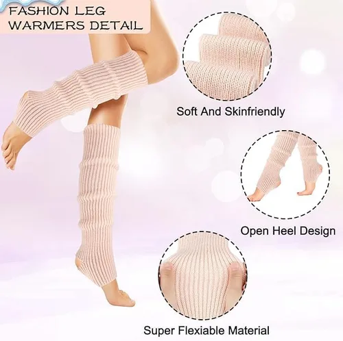 Vista 2 de YUANQIAN Calentadores de piernas largas extrasuaves de invierno para mujer, calentadores de piernas de punto con estribo para yoga, ballet y danza