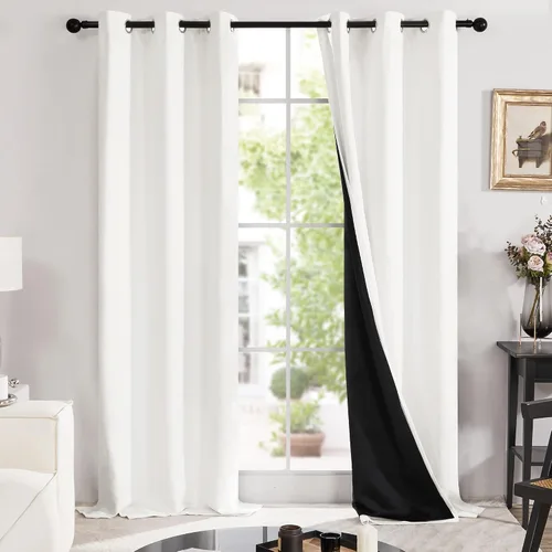 Vista 13 de Deconovo cortinas blackout 100 % con forro totalmente negro con aislamiento térmico de doble capa, oscurecimiento de la habitación, ahorro