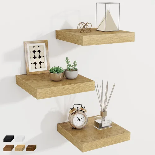 Vista 75 de Fun Memories Pequeños estantes flotantes para pared, estantes cuadrados de pared de 8 pulgadas con soportes invisibles, estantes negros para baño