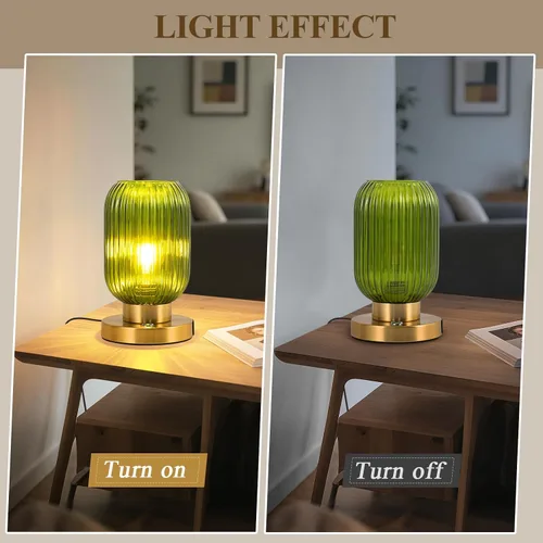 Vista 6 de Lámpara de mesa de cristal para sala de estar, lámpara de noche vintage para dormitorio, lámpara de mesa de noche regulable de 3 vías con control
