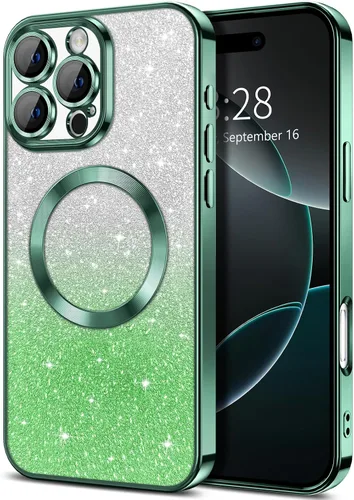 Vista 23 de Hython Funda para iPhone 13 Pro transparente con purpurina magnética [compatible con MagSafe] Protector completo de lente de cámara delgado
