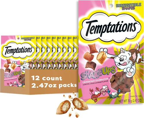 Vista 15 de Temptations ShakeUps - Golosinas crujientes para gatos, carnaval Clucky, 2.47 onzas, paquete de 12