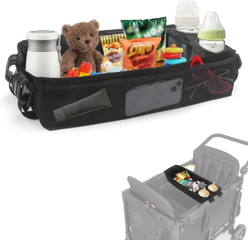 Vista 8 de W2 - Bandeja de aperitivos para cochecito Wonderfold W2, soporte para tazas de cochecito, almacenamiento de juguetes, accesorios de carro W2