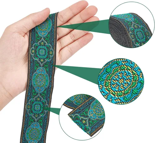 Vista 3 de FINGERINSPIRE Cinta jacquard vintage de 7.7 yardas, 1.3 pulgadas, con embriderizada, tela tejida con flecos para accesorios de ropa de bricolaje