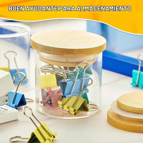 Vista 4 de Juego de tapas para tarros de yogur Sawysine, reutilizables, de bambú y madera, redondas, con anillos de sellado de silicona, compatibles con tarros