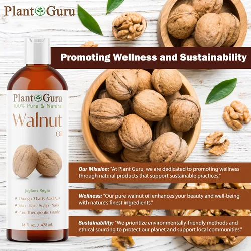 Vista 8 de Plant Guru Aceite de nuez, 4 onzas líquidas, prensado en frío, 100% puro natural, hidratante para el crecimiento de la piel, el cuerpo, la cara