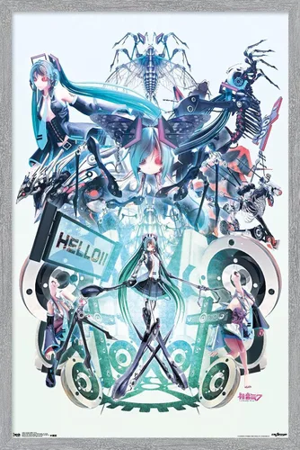 Vista 17 de Trends International Hatsune Miku - Póster de pared Hello, 14.725 x 22.375 pulgadas, versión con marco de madera tipo granero