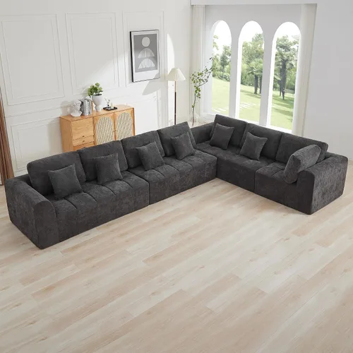 Vista 47 de Sofás seccionales modulares de 110 pulgadas para sala de estar, sofá seccional comprimido sin hueso, sofá de espuma viscoelástica tapizado de 3 Beige