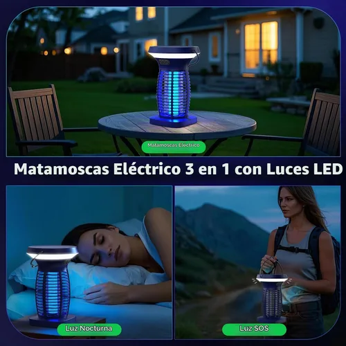 Vista 4 de OnBeam Solar Bug Zapper Outdoor, 4200V Electric Mosquito Killer for Patio Azul profundo