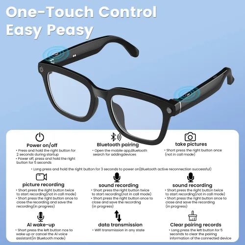 Vista 8 de Lentes inteligentes, lentes inteligentes Ai-Glasses para exteriores, traducción de grabación, gafas de sol Bluetooth, protección UV, 8 MP HD, lentes