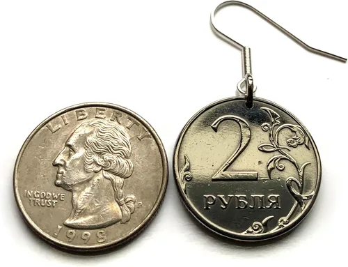 Vista 4 de 2014 Russia Rossiya 2 Ruble coin earrings double headed eagle Moscow Saint Petersburg Novosibirsk Yekaterinburg Nizhny Novgorod Kazan Sochi Ivanovo