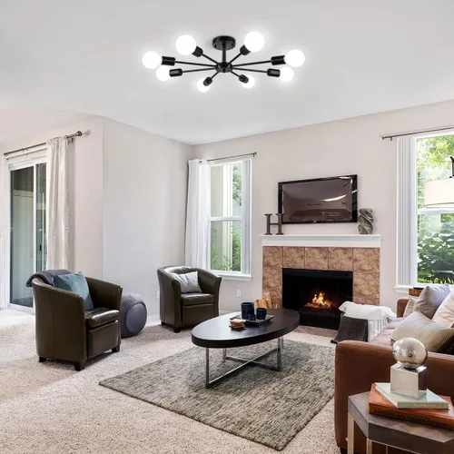 Vista 7 de Lámpara de Techo Semiempotrada de 23.62'', Candelabro Moderno de 8 Luces Negro para Sala de Estar, Candelabro de Luces Sputnik para Dormitorio