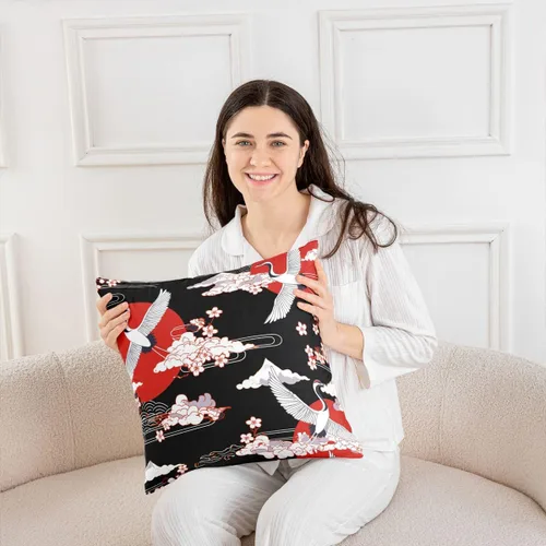 Vista 4 de Erosebridal Juego de 1 funda de almohada de 16 x 16 pulgadas, estilo japonés, diseño de flores de cerezo, para adultos, mujeres, niñas