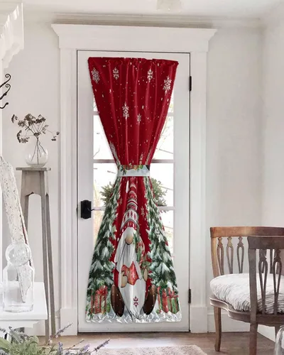 Vista 11 de Cortinas de puerta francesa de Navidad para ventana de puerta, panel de cortina con bolsillo para barra con alzapaños para luz lateral delantera