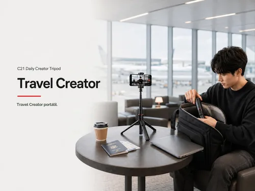 Vista 4 de Minimal Creator - Trípode compacto para iPhone, 53 pulgadas Trípode remoto Bluetooth para vlogging diario, espacio de trabajo de cafetería